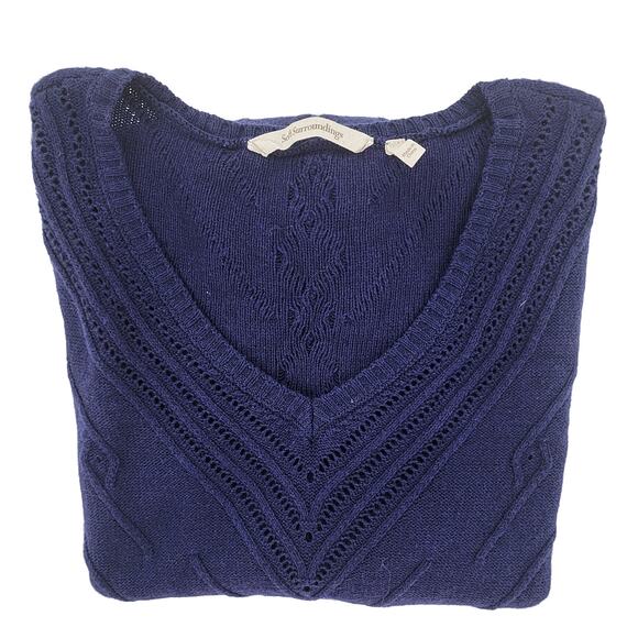 Soft Surroundings Cable Knit Tunic Sweater Medium Size Blue Women’s V Neck - Picture 3 of 11